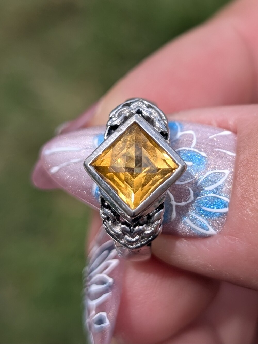 Vintage PAP 925 Silver Citrine Kite Set Ornate Ring Sz 6